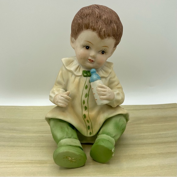 Piano Baby Bisque Boy Bottle Vintage Porcelain Figurine 7 Inches Flaws - Picture 2 of 8